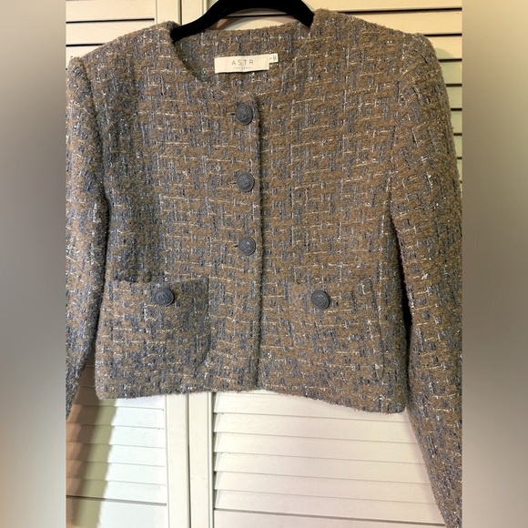 ASTR the Label Lyssa Jacket in Blue & Taupe Silver Sz S.   NWOT - Picture 3 of 9